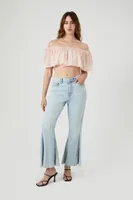 Women's Off-the-Shoulder Polka Dot Crop Top in Nude Pink Medium