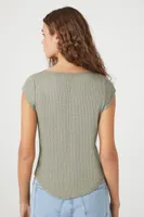 Women's Curved-Hem Thermal Henley Top in Olive Small