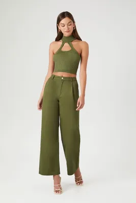 Women's High-Rise Wide Leg Trousers in Olive Large