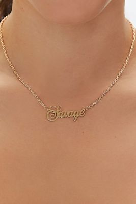 Women's Savage Nameplate Chain Necklace in Gold