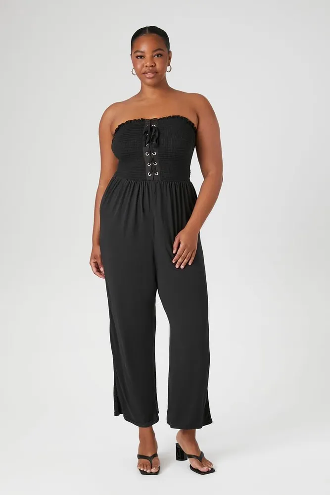 Women's Smocked Lace-Up Jumpsuit