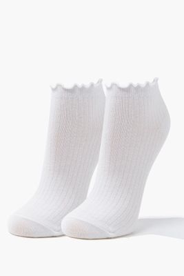 Women Lettuce-Edge Ankle Socks in White