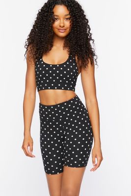 Women's Active Polka Dot Biker Shorts in Black/White, XS