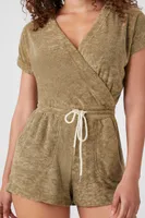 Women's French Terry Surplice Romper in Olive Small