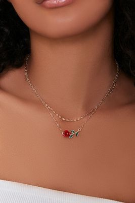 Women Rose Pendant Necklace Set in Red