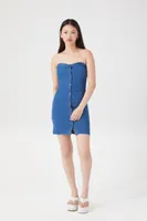 Women's Denim Tube Mini Dress in Light Blue, XL