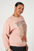 Women's Rhinestone Wild West Graphic Pullover in Pink, 0X