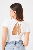 Women's Smocked Cutout Crop Top in White Large