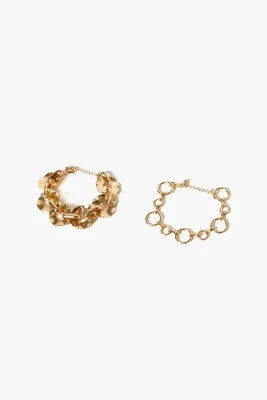 Women's Hammered Disc Bracelet Set in Gold