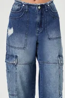 Women's Distressed Wide-Leg Cargo Jeans in Indigo, 27