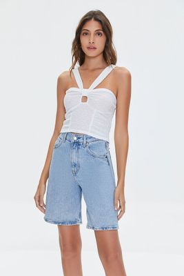 Women's V-Strap Cutout Crop Top in White Small