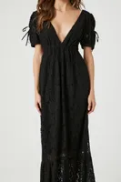 Women's Lace Flounce-Hem Maxi Dress in Black, XS