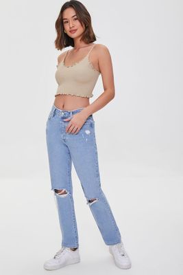 Women's Recycled Cotton Distressed High-Rise Mom Jeans Denim,
