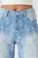 Women's Wide-Leg Distressed Jeans Medium Denim,