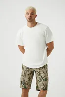 Men Leaf Print Cargo Shorts in Taupe, 31