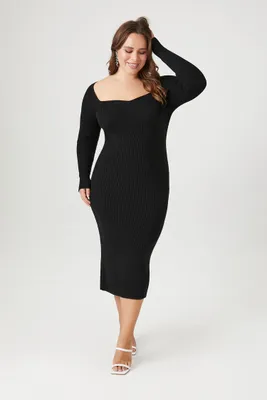 Women's Sweetheart Midi Sweater Dress in Black, 1X