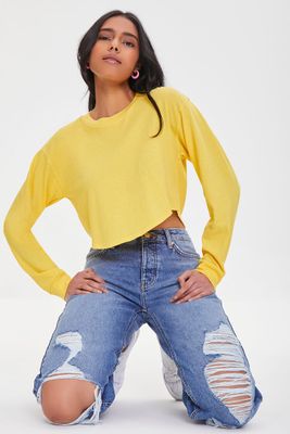 Women's Cropped Crew Top in Yellow Small