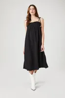 Women's Tie-Strap Shift Midi Dress in Black Small