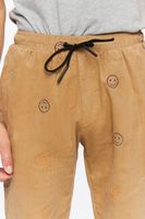 Men Happy Face Corduroy Drawstring Pants in Khaki Small