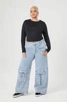 Women's Wide-Leg Cargo Jeans in Light Denim, 12