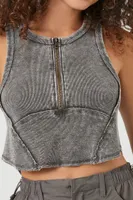 Women's Mineral Wash Half-Zip Crop Top in Charcoal Small