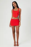 Women's Hook-and-Eye Corset Crop Top in Fiery Red Large