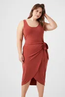 Women's Wrap Tulip Midi Dress in Brown, 0X