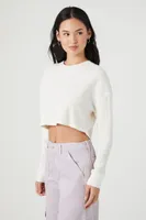 Women's Boxy Ribbed Knit Crop Top in Vanilla Medium