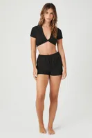 Women's Rib-Knit Crop Top & Shorts Pajama Set