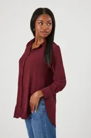 Women's High-Low Dolphin-Hem Shirt in Burgundy Large