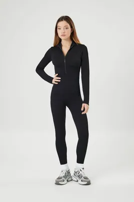 Women's Fitted Seamless Zip-Up Jumpsuit in Black Large