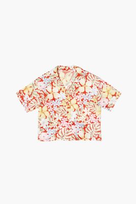 Girls Tropical Floral Print Shirt (Kids) in Red, 7/8