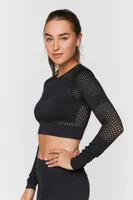 Women's Active Seamless Netted Crop Top in Black Large