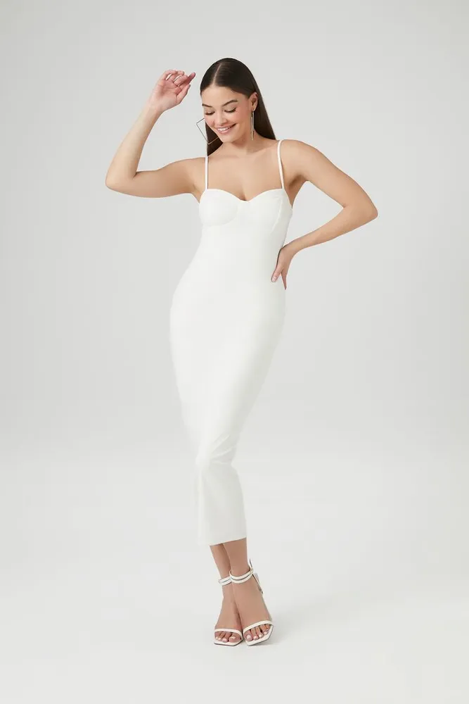 Women's Sweetheart Cami Bodycon Midi Dress in Cream, XL