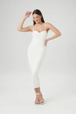 Women's Sweetheart Cami Bodycon Midi Dress in Cream, XL