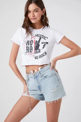 Women's Rock Graphic Caged T-Shirt in White Medium