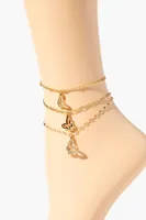 Women's Rhinestone Butterfly Anklet Set in Gold/Clear