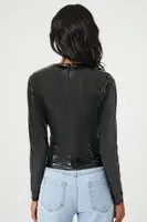 Women's Faux Leather Long-Sleeve Top in Black Small