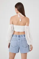 Women's Off-the-Shoulder Halter Crop Top in White, XL