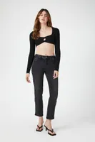 Women's Sweater-Knit Keyhole Crop Top in Black Small