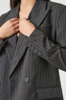 Women's Pinstriped Double-Breasted Blazer in Grey/White Medium