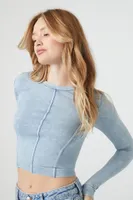 Women's Seamless Mineral Wash Crop Top in Dusty Blue Small