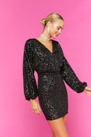 Women's Sequin Surplice Mini Dress in Black/Black Small