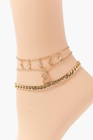 Women's Snake Charm Chain Anklet Set in Gold/Clear