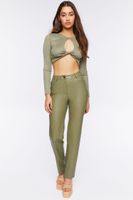 Women's Keyhole Long-Sleeve Crop Top in Olive Large