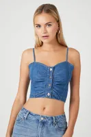 Women's Denim Button-Front Cropped Cami in Medium Denim, XL