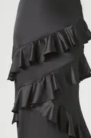 Women's Chiffon Ruffle-Trim Maxi Skirt in Black Large