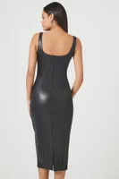 Women's Faux Leather Midi Bodycon Dress in Black Medium