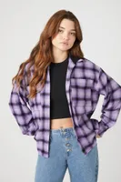 Women's Plaid Combo Flannel Shirt in Purple Small