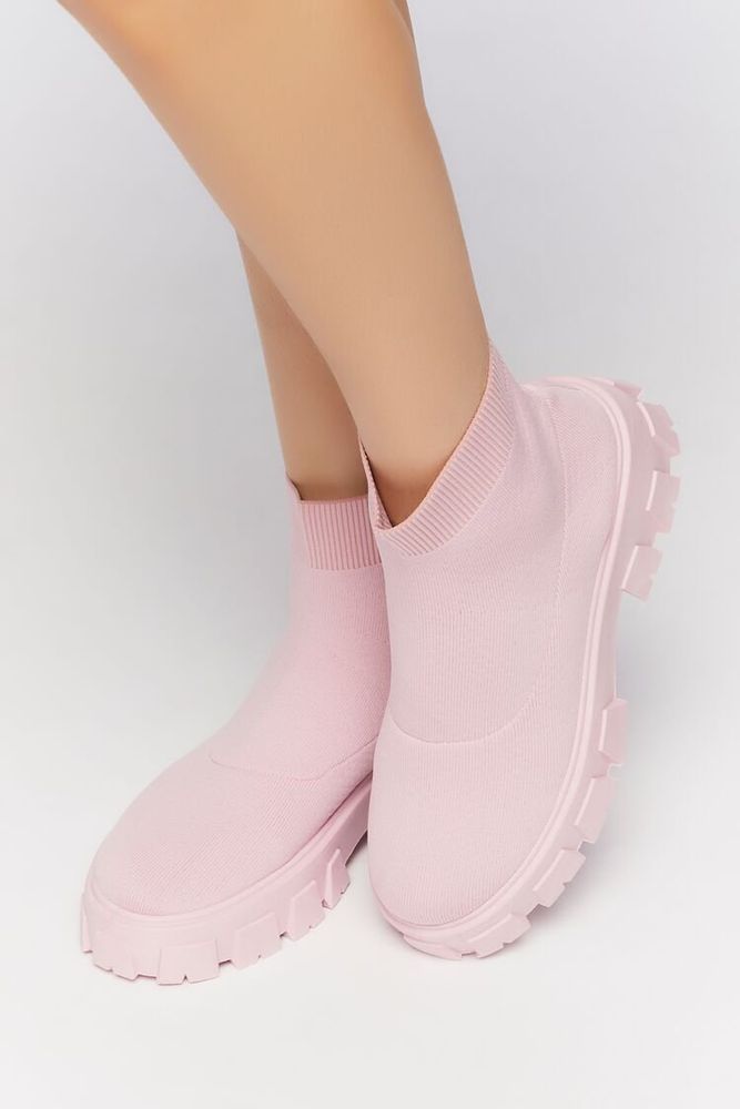 Women Lug Sole Sock Booties in Blush 